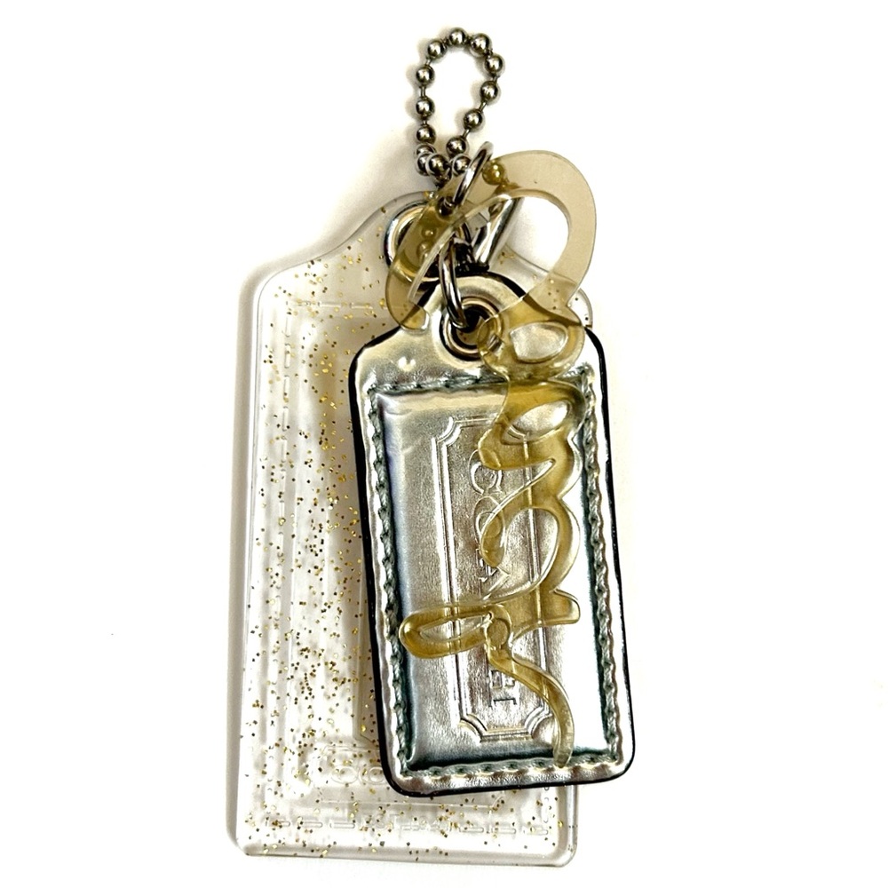 Coach Poppy Gold Silver Purse Bag Charm Keychain Set Sparkly Letters Tag Logo - Picture 3 of 7